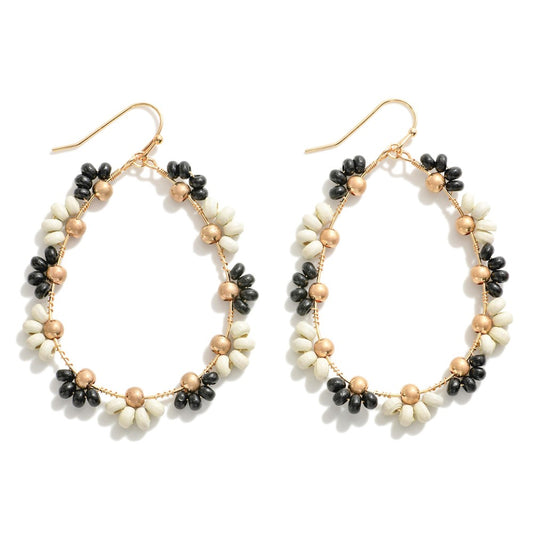 Earrings - Black & White Half Flower