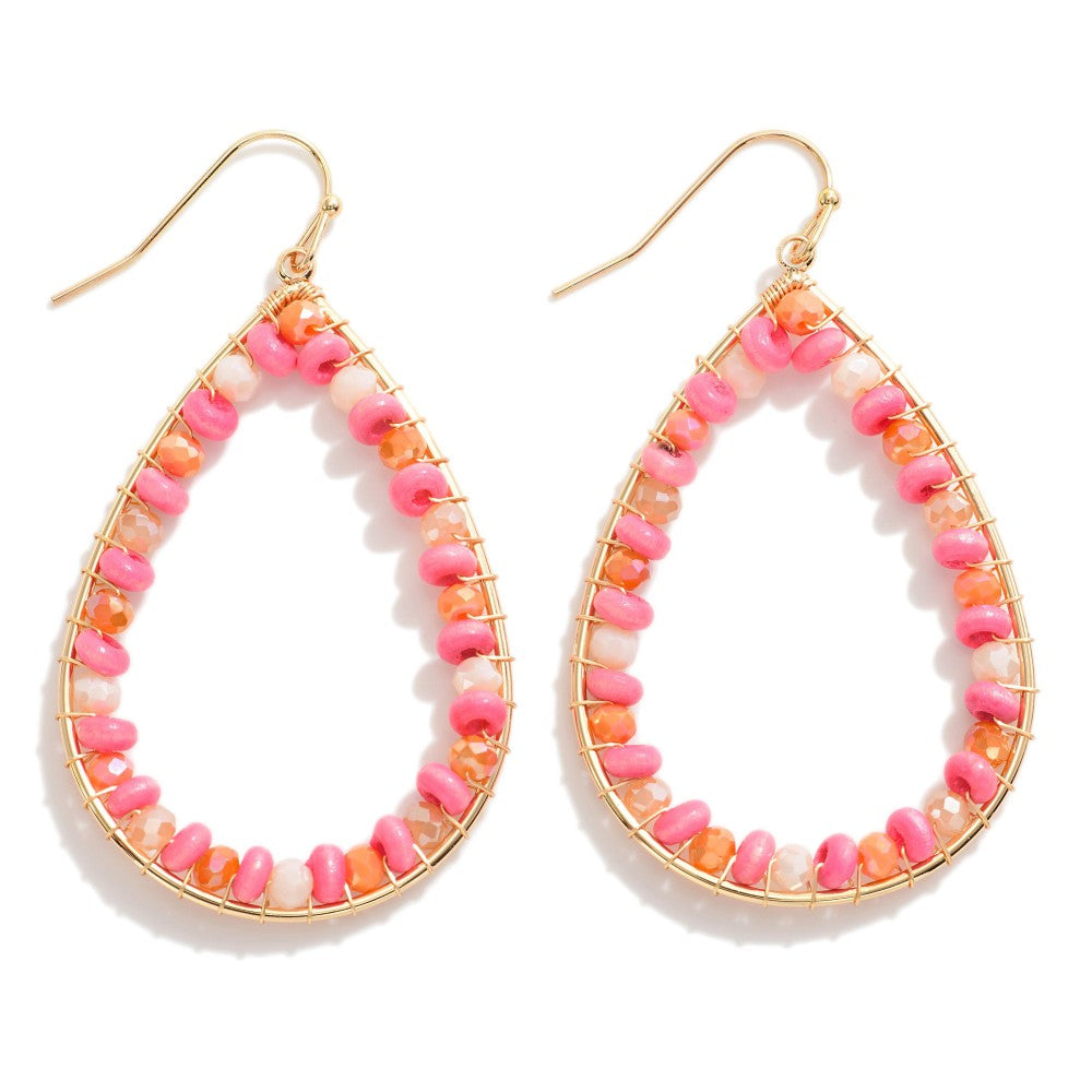 Teardrop Earrings - Pink Faceted Beaded Details