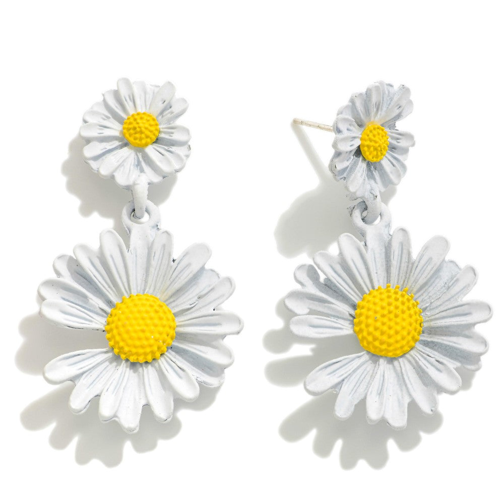 Earrings - White Linked Daisy Drop