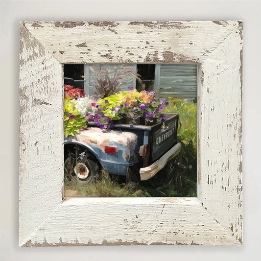 Framed Art 8in - Chevy Flower Truck (white)