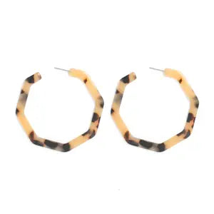 Large Octagon Acetate Earrings - Cream