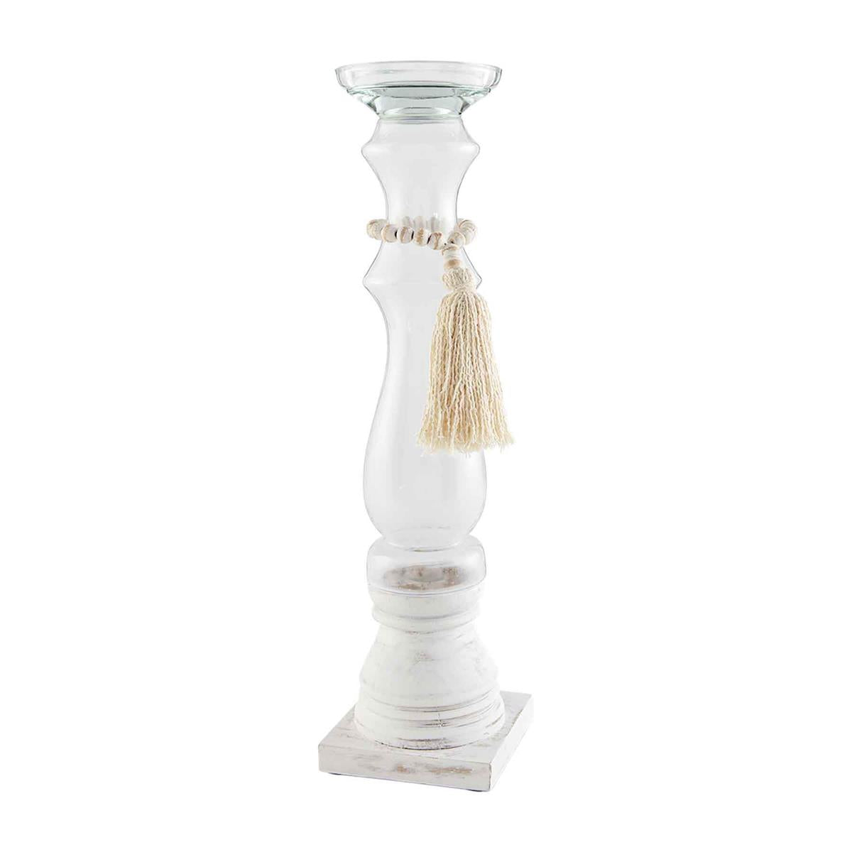 Wood & Glass Bead Candlestick - Large 15