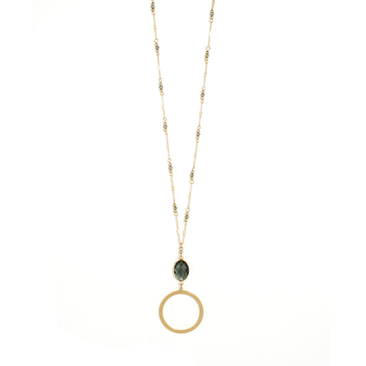 Long Crystal Necklace - Smoke Pendant (Gold)