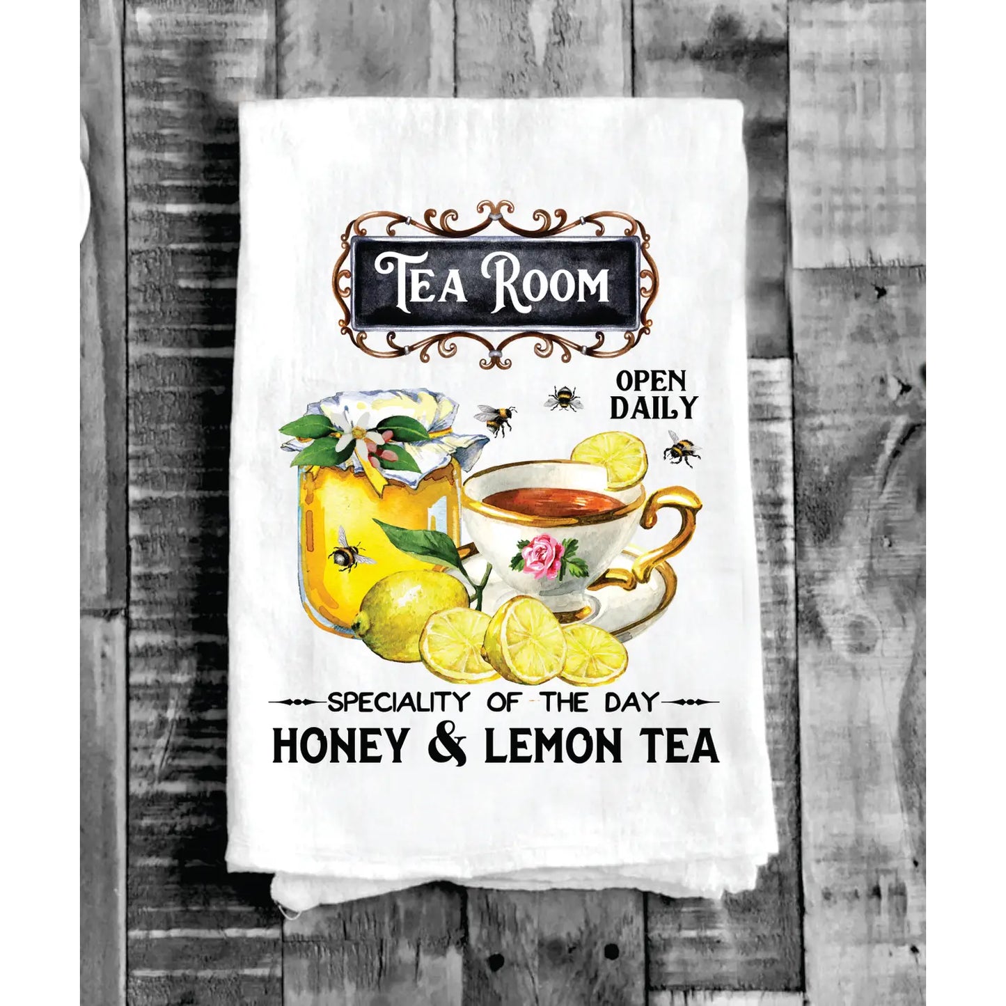 Cotten Tea Towel - Tea Room Honey & Lemon Tea