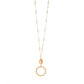 Long Crystal Necklace - Peach Pendant (Gold)