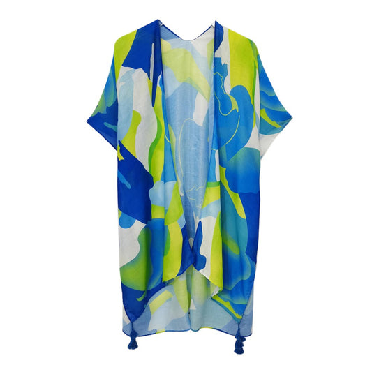Kimono With Tassel Fringe - Abstract Print