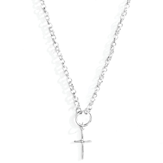 Cross Thick Chain Necklace - Silver