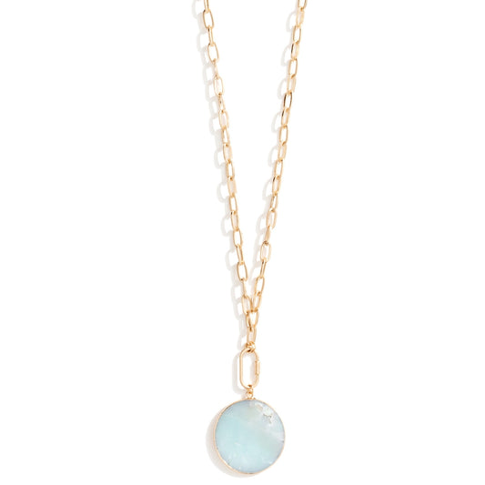 Long Round Stone Necklace - Gold