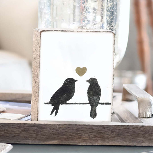 Decorative Wooden Block - Love Birds