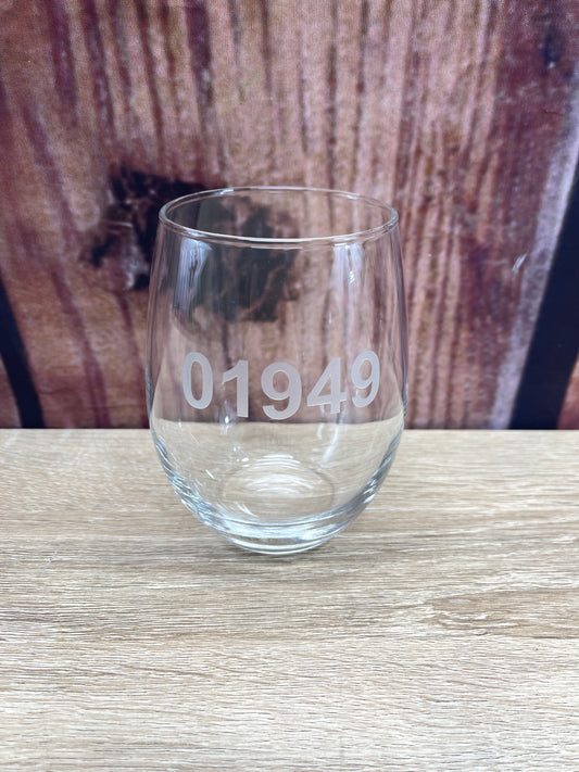 Zip Code Stemless Glass - 01949