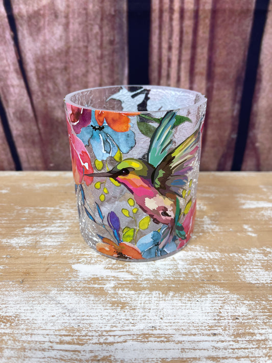 Crackled Glass Candle Holder - Hummingbird