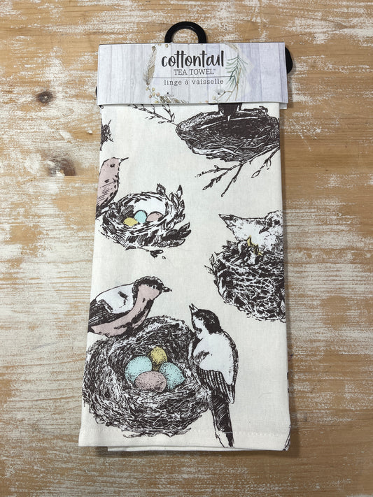 Cotton Spring Tea Towel - Birds & Nest