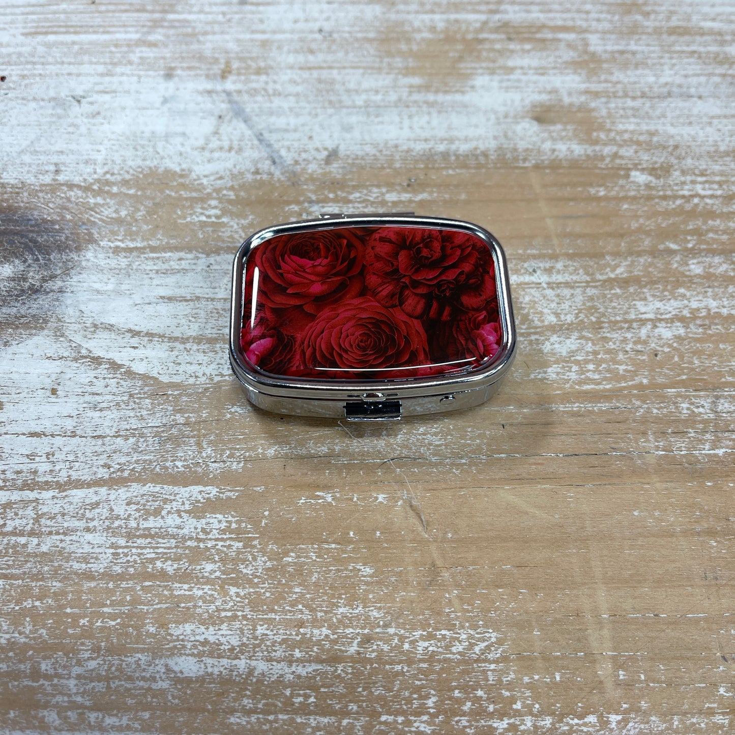 Metal Pill Box - Red Roses