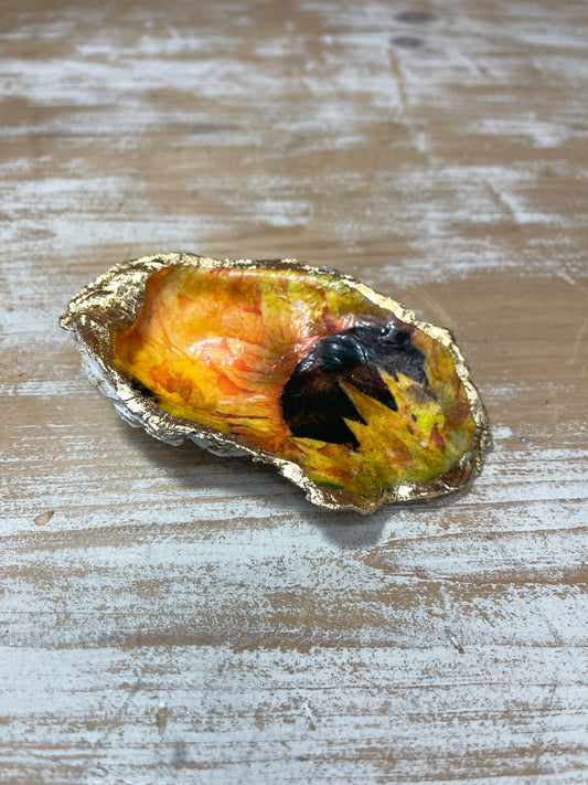 Decoupaged Oyster Shell - Sunflower