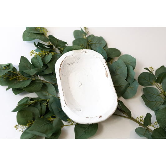 Petite Wood Bowl - White Distressed