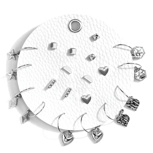 Set/10 Studs and Wire Hoops Gift Set - Silver