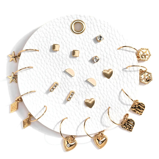 Set/10 Studs and Wire Hoops Gift Set - Gold
