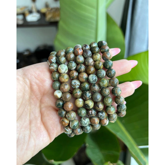 Crystal Beaded Bracelet - Rainforest Jasper
