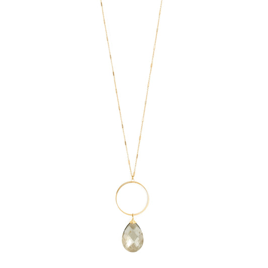 Teardrop Crystal on Double Ring Necklace - Smoke (Gold)