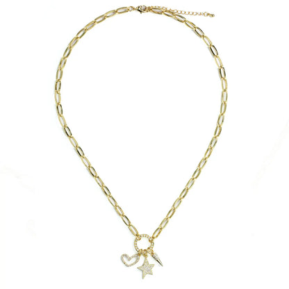 Star + Heart + Point Statement Necklace - Gold