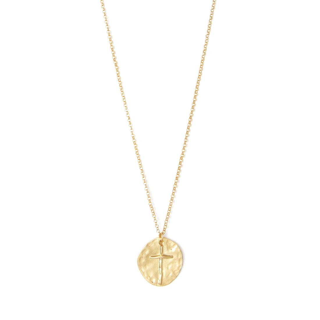 Hammered Cross Necklace - Gold