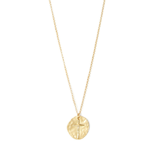 Hammered Cross Necklace - Gold