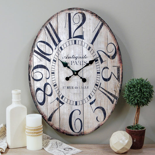 Oval Antique Wall Clock 23'' - Cream